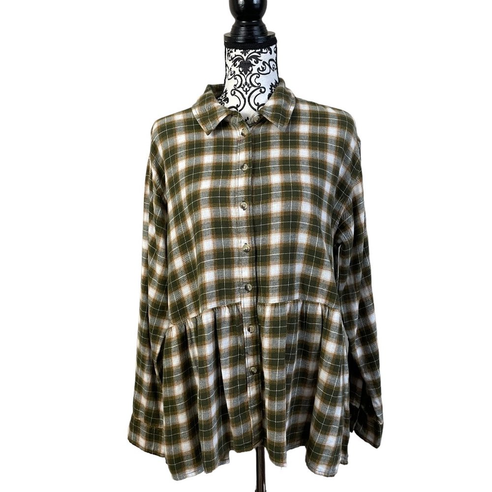 Arizona Jean Co. | Womens Olive Multiplaid Long Sleeve Button Front Shirt Medium